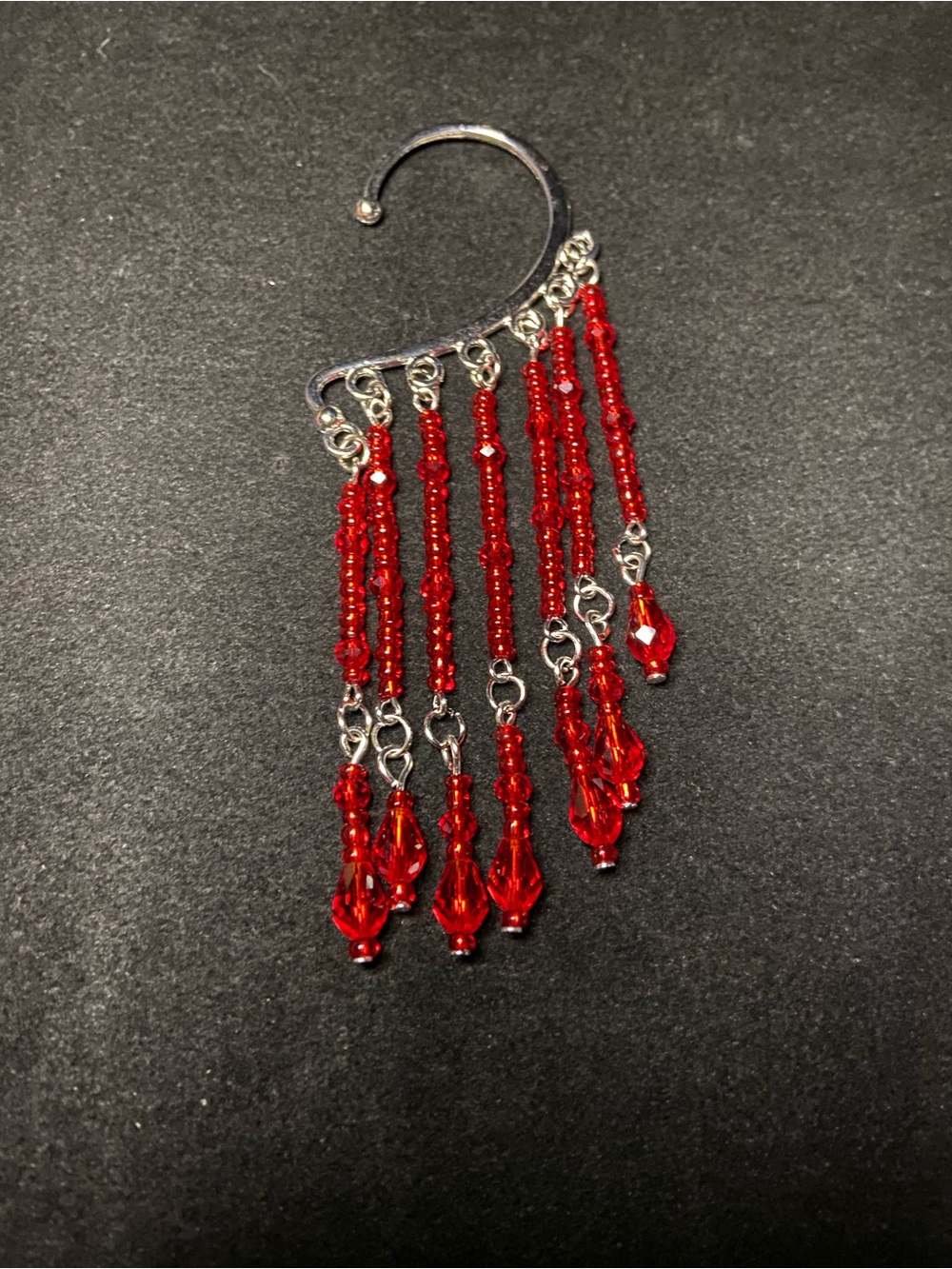 Red Beaded Fringe Ear Cuff
